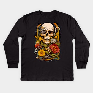 Eternal Bloom - Skull & Floral Fusion Tee Kids Long Sleeve T-Shirt